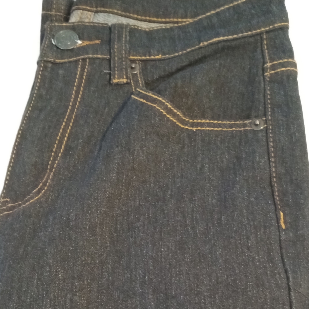 Indigo Blue Straight Leg Jeans with Golden Stitching